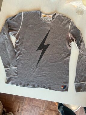 Aviator Nation Gray Long Sleeve Crew w black ⚡️, visible discolors- still RAD